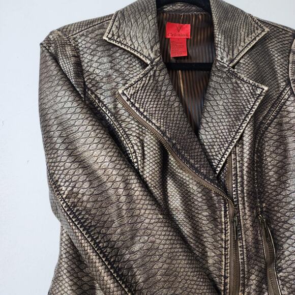 Snakeskin Moto Jacket Warm Tone Bronze Gold Small V Christina - Picture 4 of 10